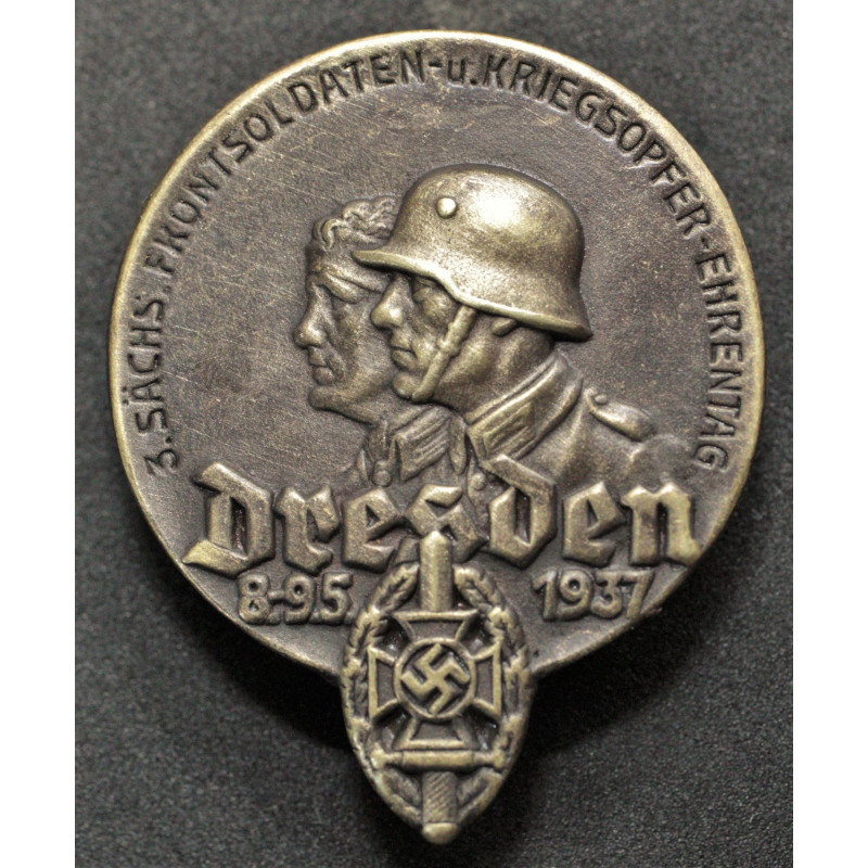 Blechabzeichen "3.Sächs. Frontsoldaten - und Kriegsopfer Ehrentag Dresden 1937"