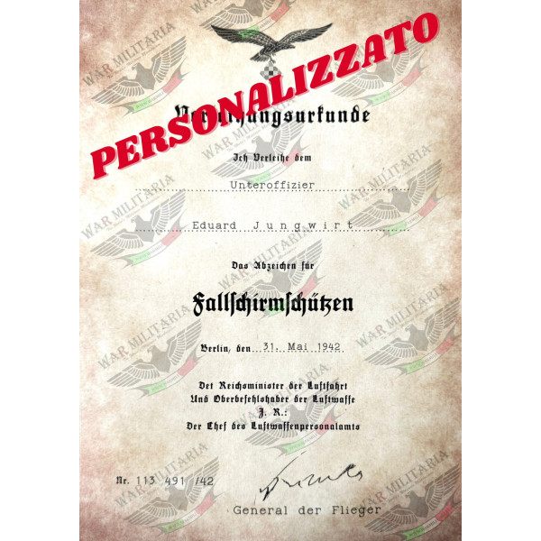 Lettera di Assegnazione del Distintivo di Paracadutista - Personalizzato 2