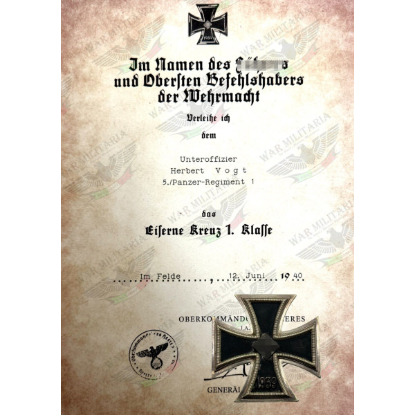 Iron Cross 1st or 2nd Class Award Letter - Customised 2