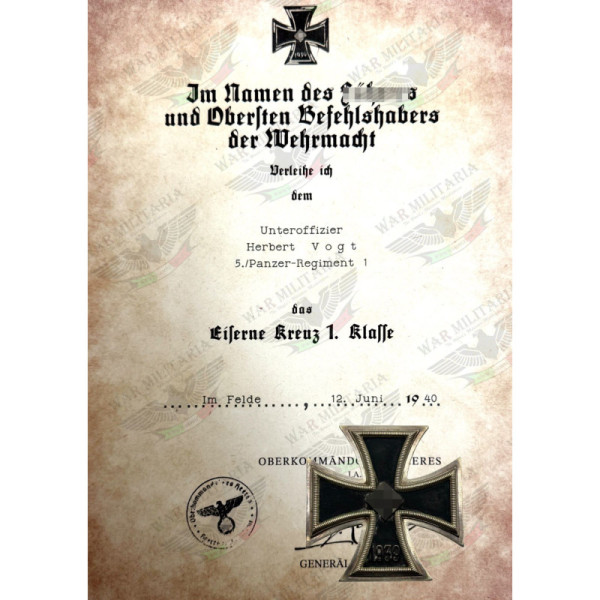 Eiserne Kreuz 1. oder 2. Klasse Auszeichnungsschreiben - Maßgeschneidert