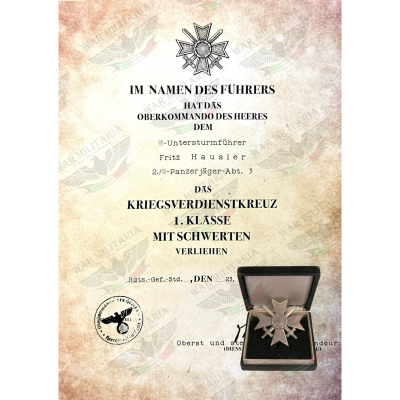 Kriegsverdienstkreuz 1. Klasse mit Schwertern Auszeichnungsschreiben - Maßgeschneidert