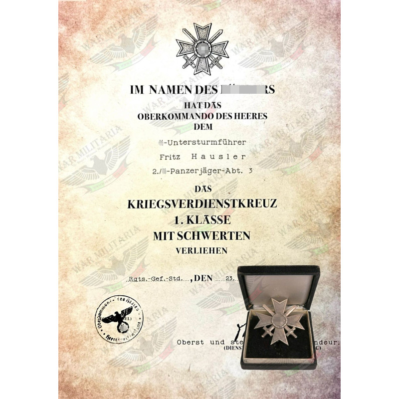 Kriegsverdienstkreuz 1. Klasse mit Schwertern Auszeichnungsschreiben - Maßgeschneidert