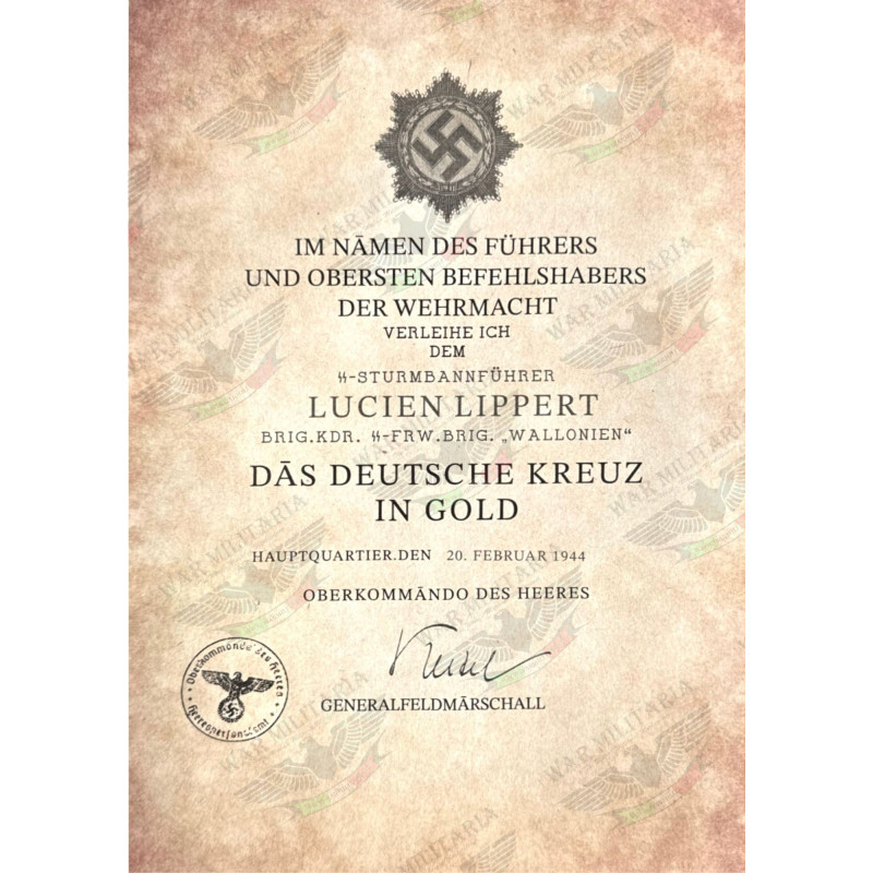 Deutsches Kreuz in Gold Urkunde - Maßgeschneidert