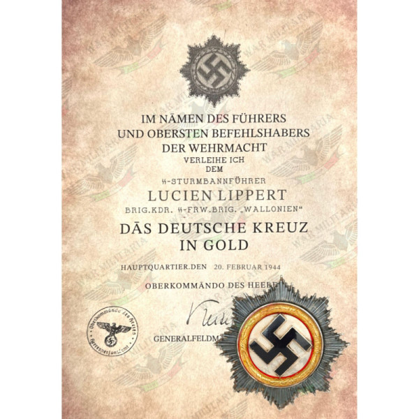 German Cross in Gold Award Certificate - Customised