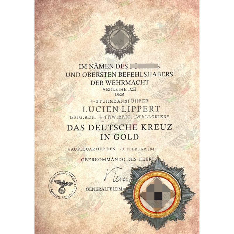 German Cross in Gold Award Certificate - Customised