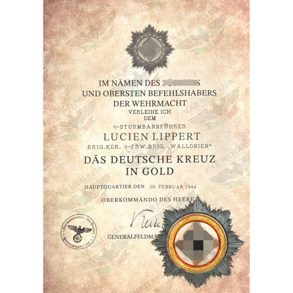 Deutsches Kreuz in Gold Urkunde - Maßgeschneidert