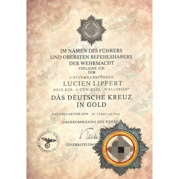 German Cross in Gold Award Certificate - Customised 2