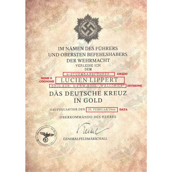 Deutsches Kreuz in Gold Urkunde - Maßgeschneidert