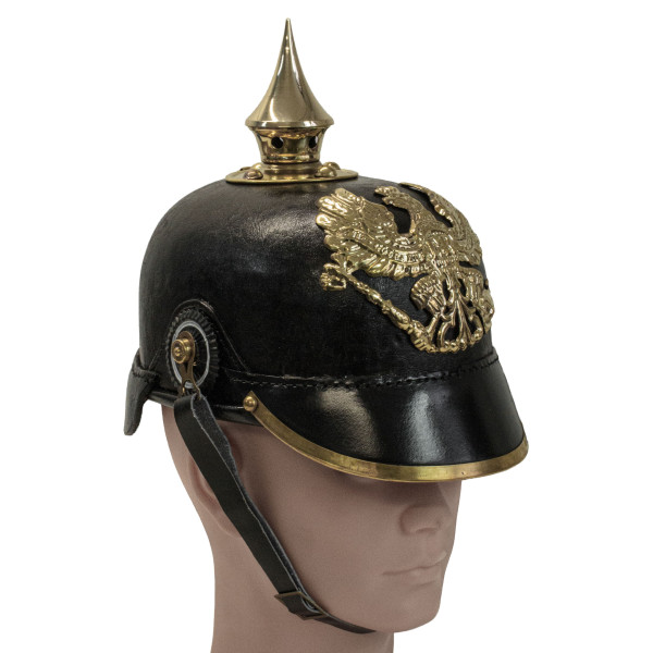 Pickelhaube Prussiano WW1 in Cuoio Nero