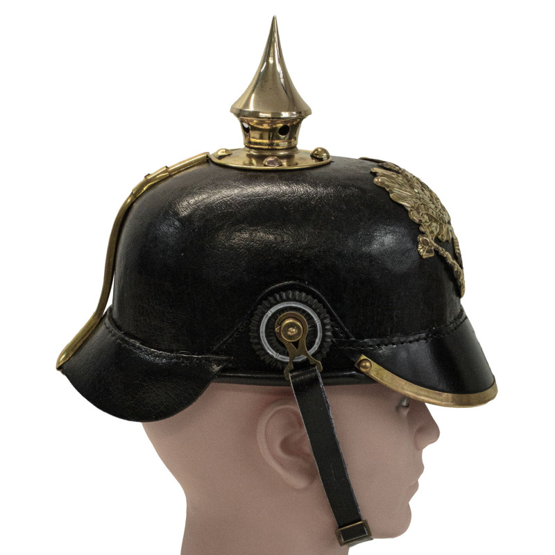 Pickelhaube Prussiano WW1 in Cuoio Nero